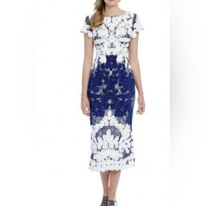 JS Collection Navy Blue /Ivory Soutache Lace Midi Dress, size 8